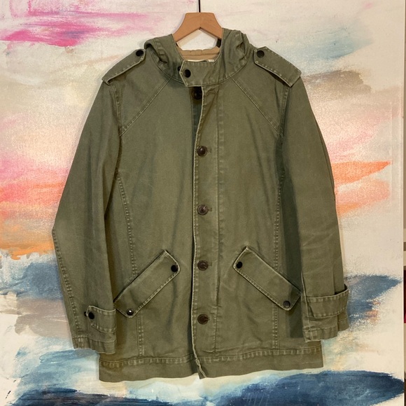 🔥EC-RARE🔥Tommy HiLFIGER 100% Cotton Canvas Hoodie Coat. - Picture 1 of 9